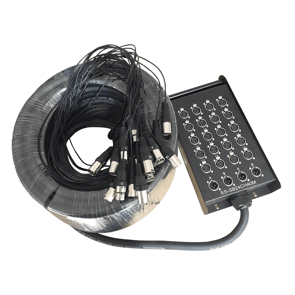CABLE MEDUSA CON CAJA PARA ESCENARIO, 24 CANALES, (20 HEMBRAS XLR+ 4 MACHO XLR), 40 MTS